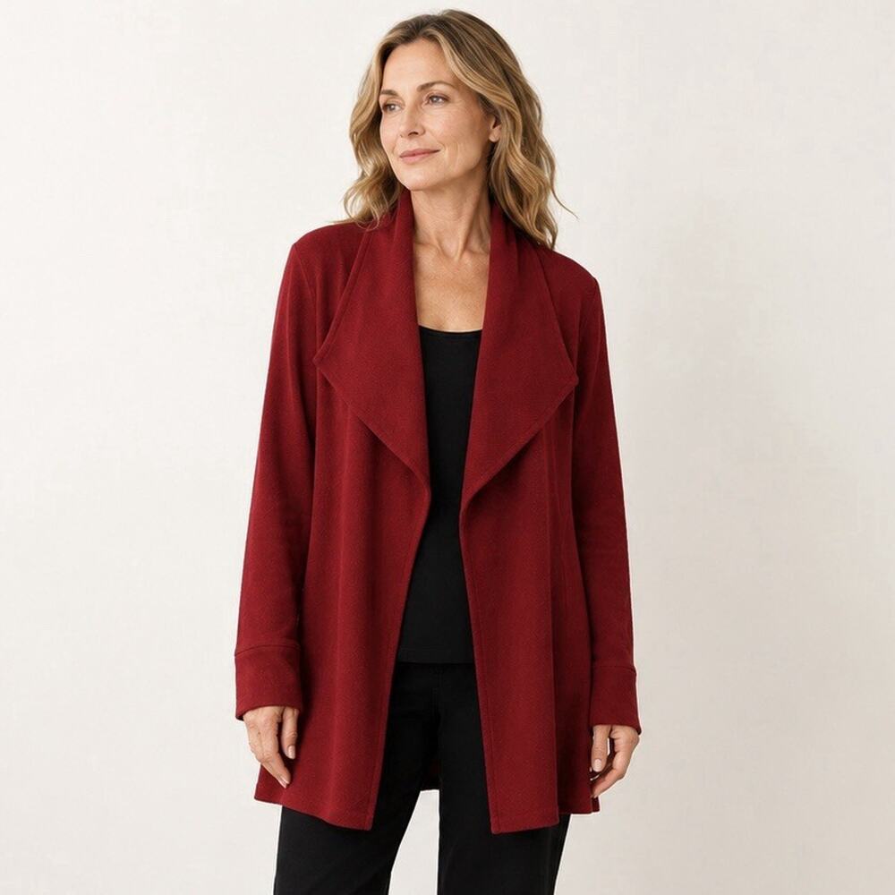 Eva Varro Red Pebble Knit Barcelona Jacket Size XL Open Front No Zippers